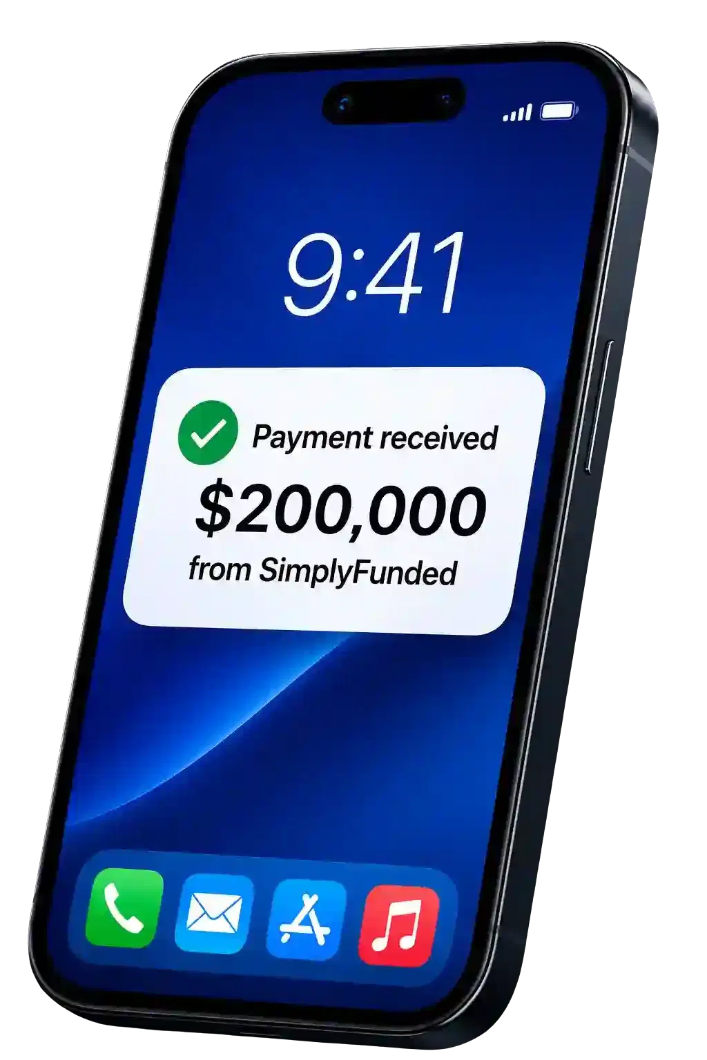 SimplyFunded payment received on a mobile phone